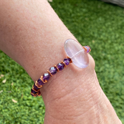 Amethyst gemstone and Copper beaded stretch bracelet