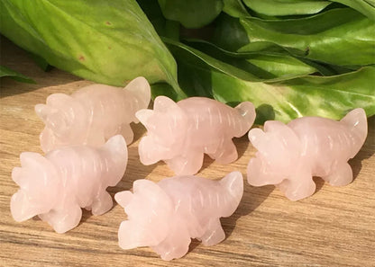 Natural Rose Quartz gemstone Crystal Dinosaur Figurine