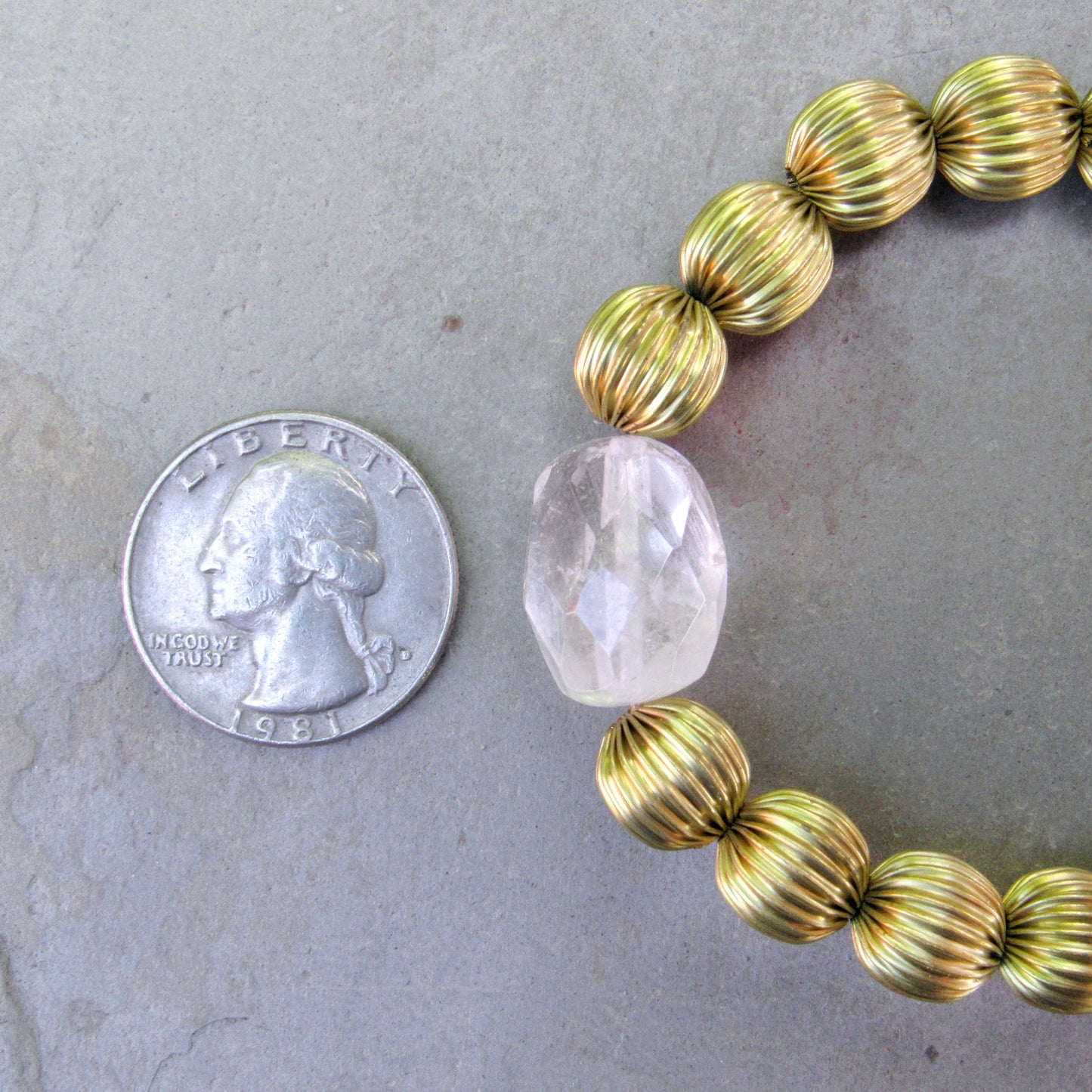 Brass and Quartz gemstone Stretch Bracelet