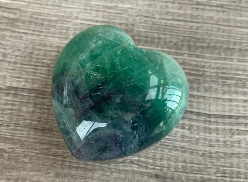 Large Rainbow Fluorite Heart, 1.75" Fluorite Puffy Heart, Fluorite Palm Stone