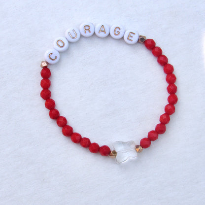 Coral, Clear Quartz, 18 Kt Gold Vermeil over Sterling Silver, “Courage” Stretch Bracelet