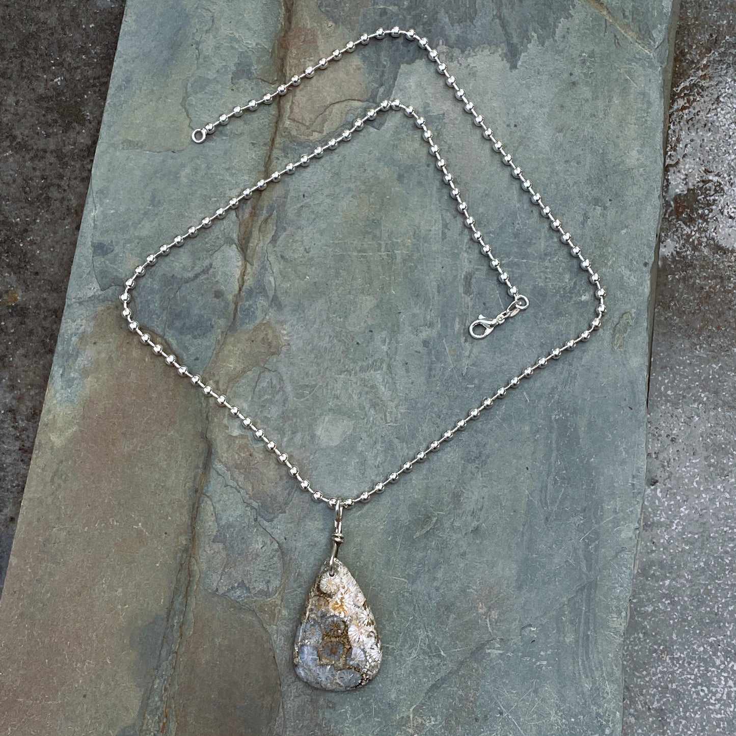 Fossil Stone Pendant on Sterling Silver Chain