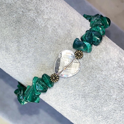 Malachite gemstone and Quartz Heart Bracelet