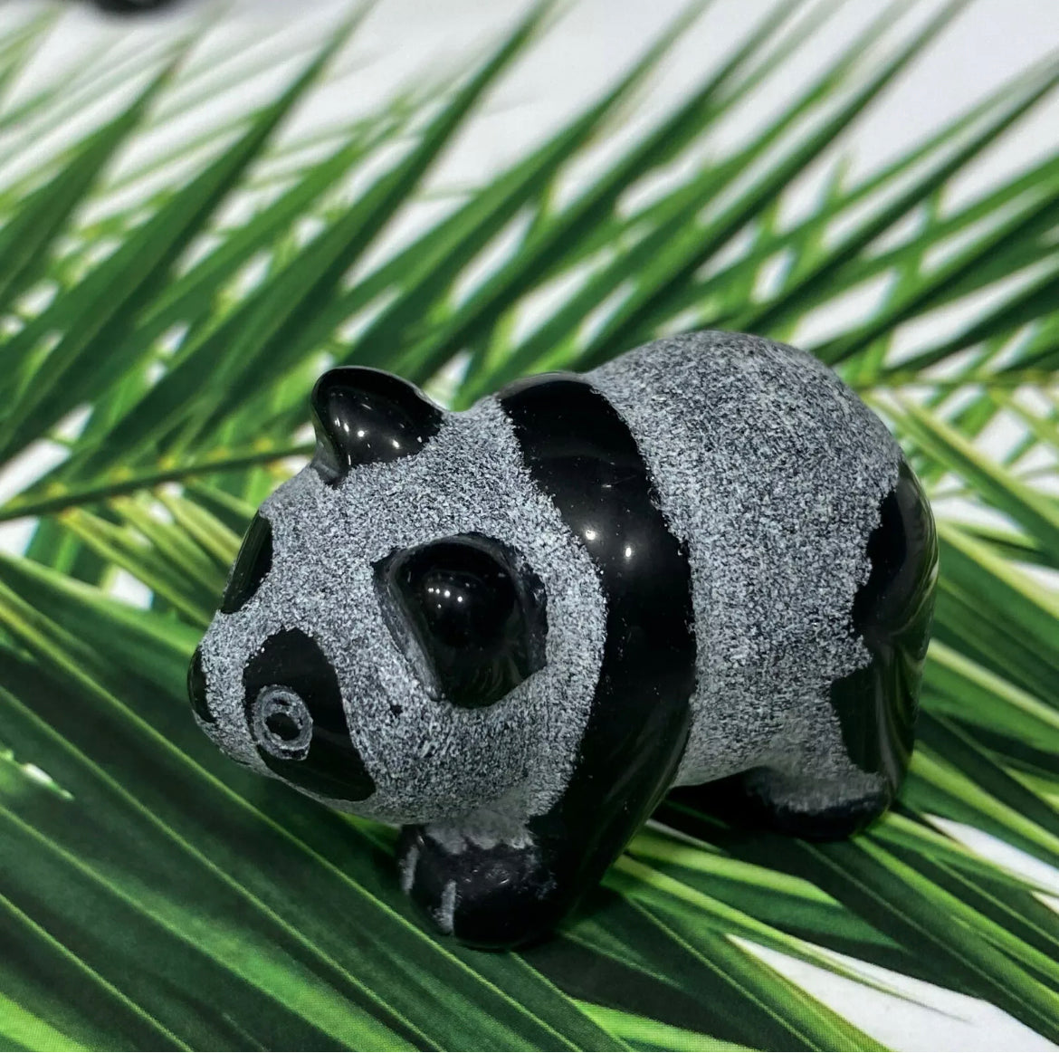 Natural Black Obsidian Panda Bears