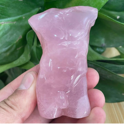 Genuine Natural pink rose quartz male model carved crystal