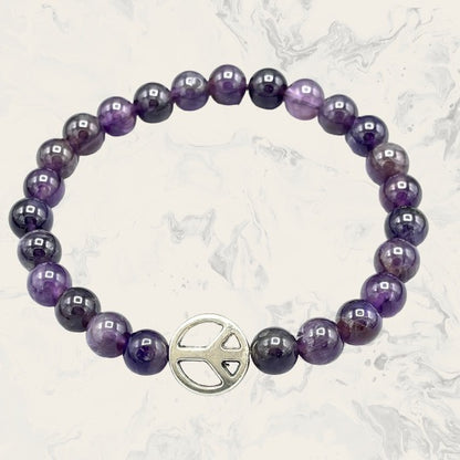 Amethyst and Peace Sign Bracelet