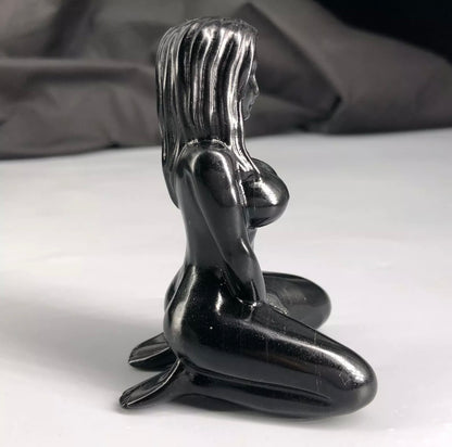 Natural Obsidian gemstone carved Yoga Goddess LLP