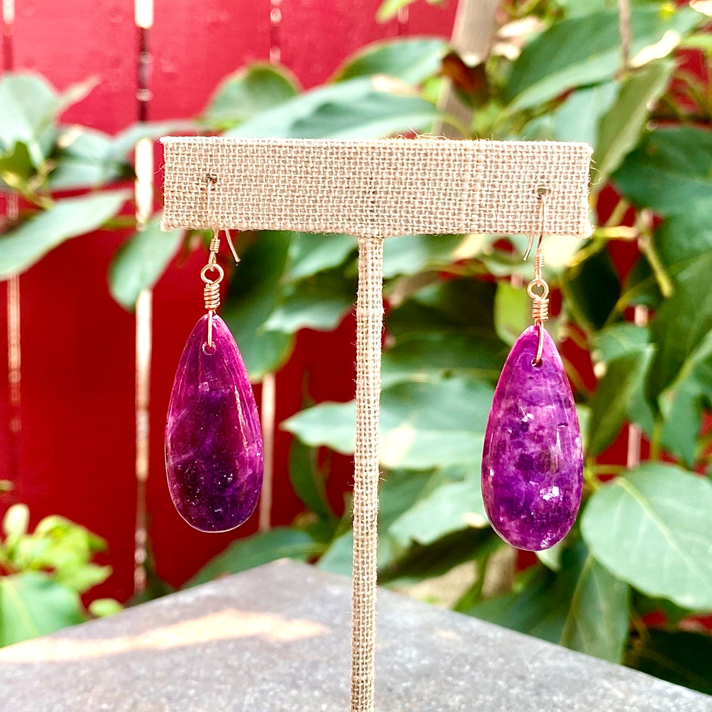 Purple Lepidolite Drop Earrings w/ 14 kt Rose Gf