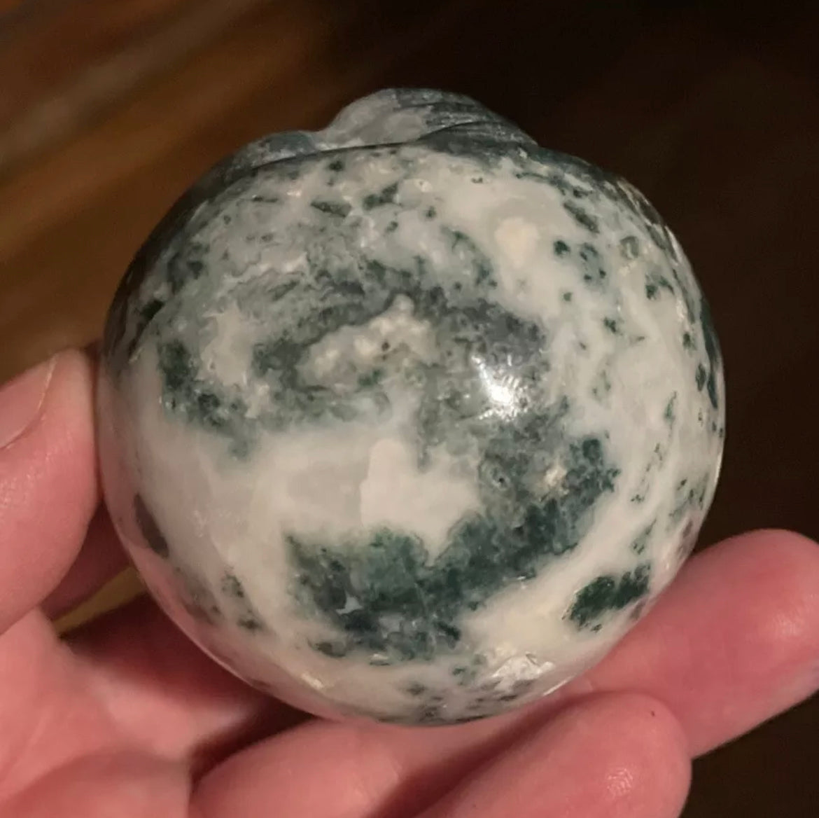 Natural Moss Agate Smiley Face Moon