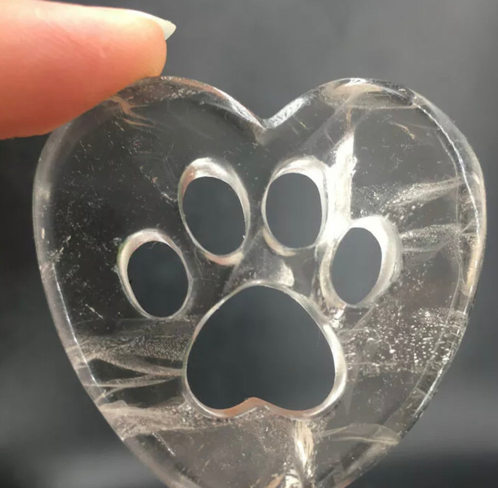 Clear Quartz Gemstone Heart with cut out Paw