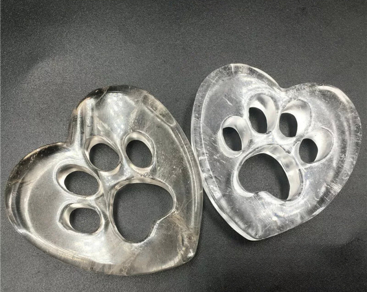 Clear Quartz Gemstone Heart with cut out Paw