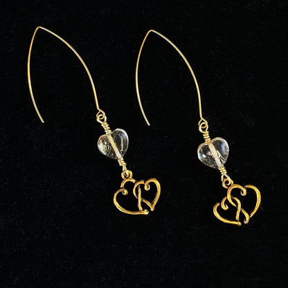 Citrine gemstone Heart and Brass Earrings