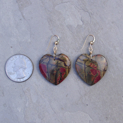 Picasso Jasper gemstone Heart Earrings with 14 Kt GF ear wire