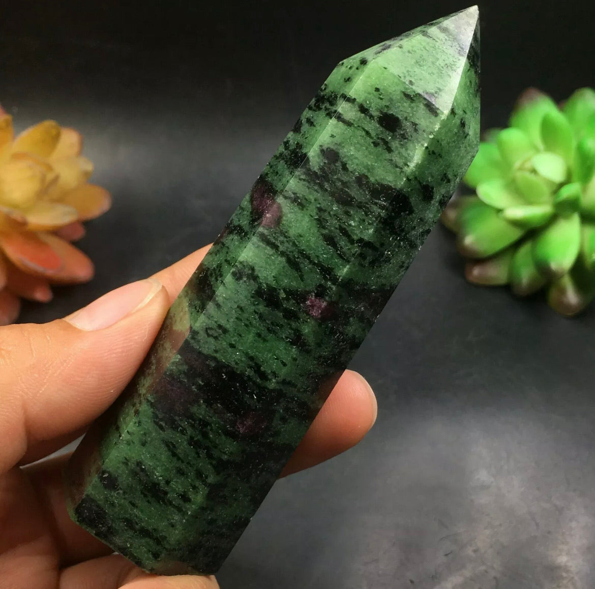 Natural Ruby Zoisite Wand Tower Point Obelisk