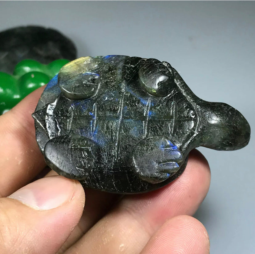 Natural Carved labradorite gemstone tortoise Reiki healing