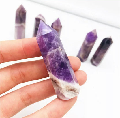 Natural Rock Dream Amethyst Quartz Crystal Point Wand Healing Stone Gift