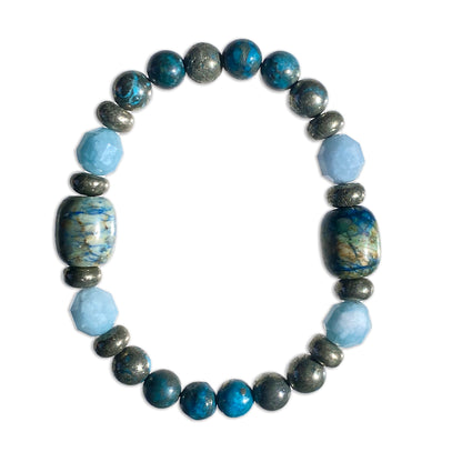 Pyrite, Aquamarine, and Chrysocolla gemstone Stretch bracelet