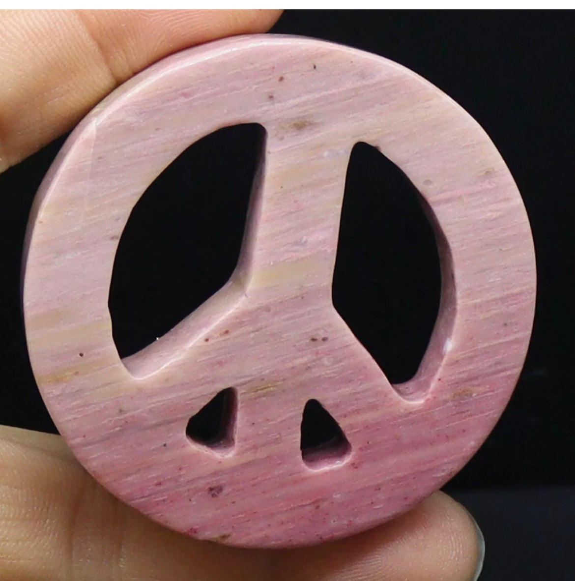 Natural Rhodonite Peace Sign figurine