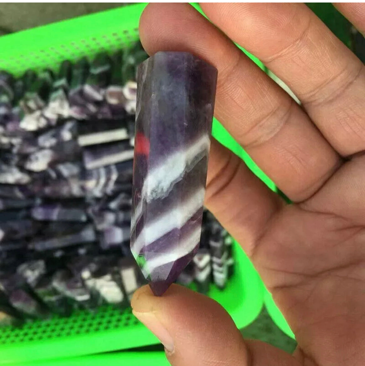 Natural Banded Chevron Dream Amethyst Quartz Crystal Point Wand Healing