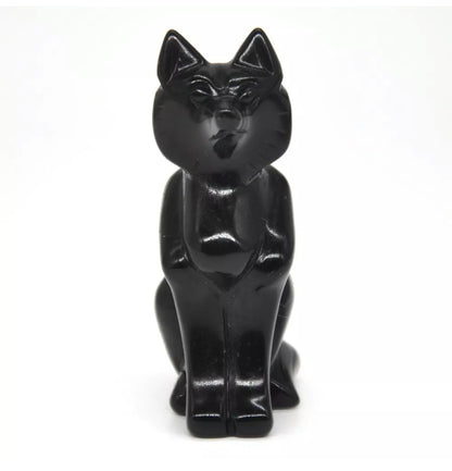 Natural Black Obsidian gemstone carved Fox