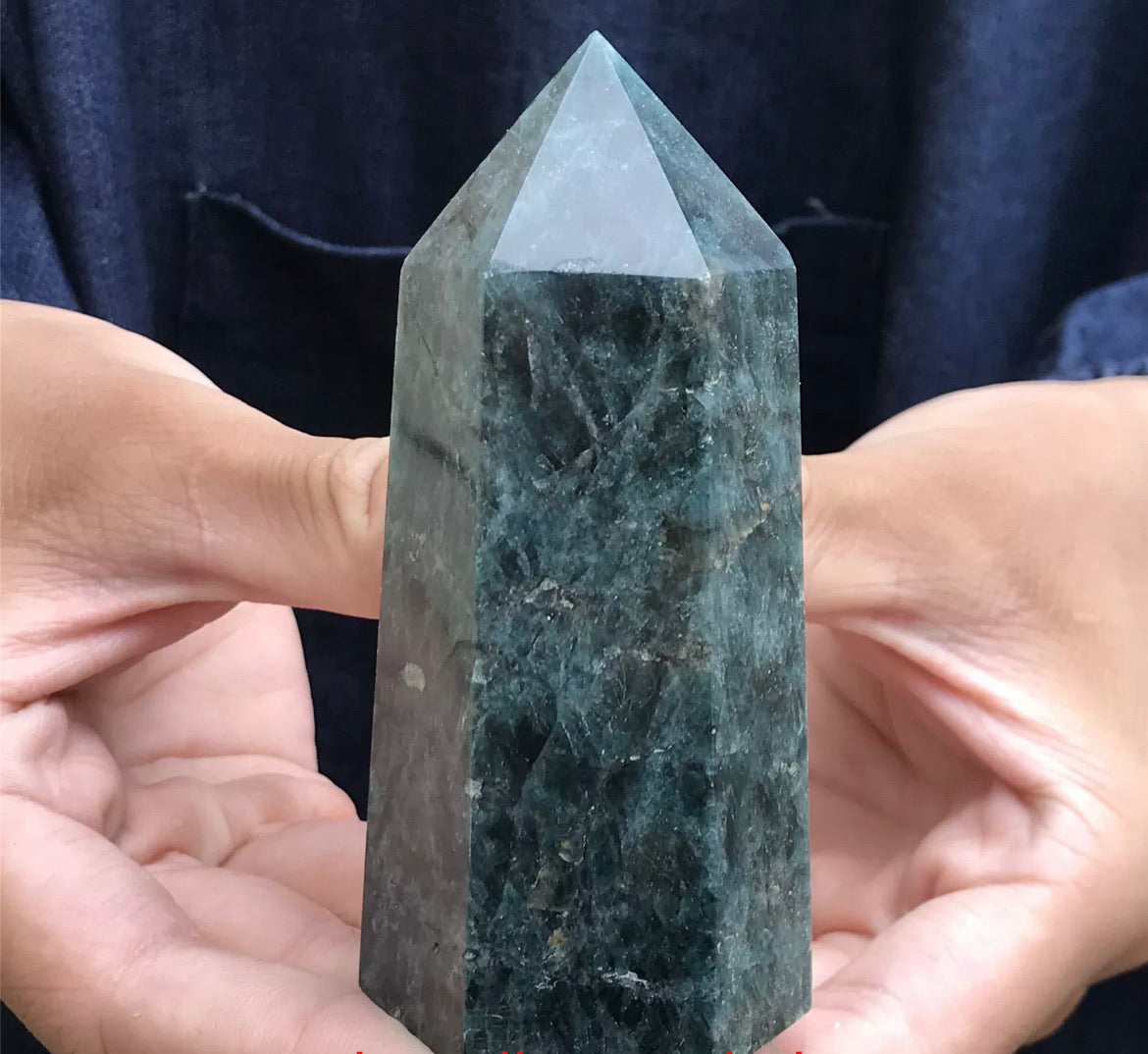 Natural Blue Apatite gemstone Tower Point Obelisk