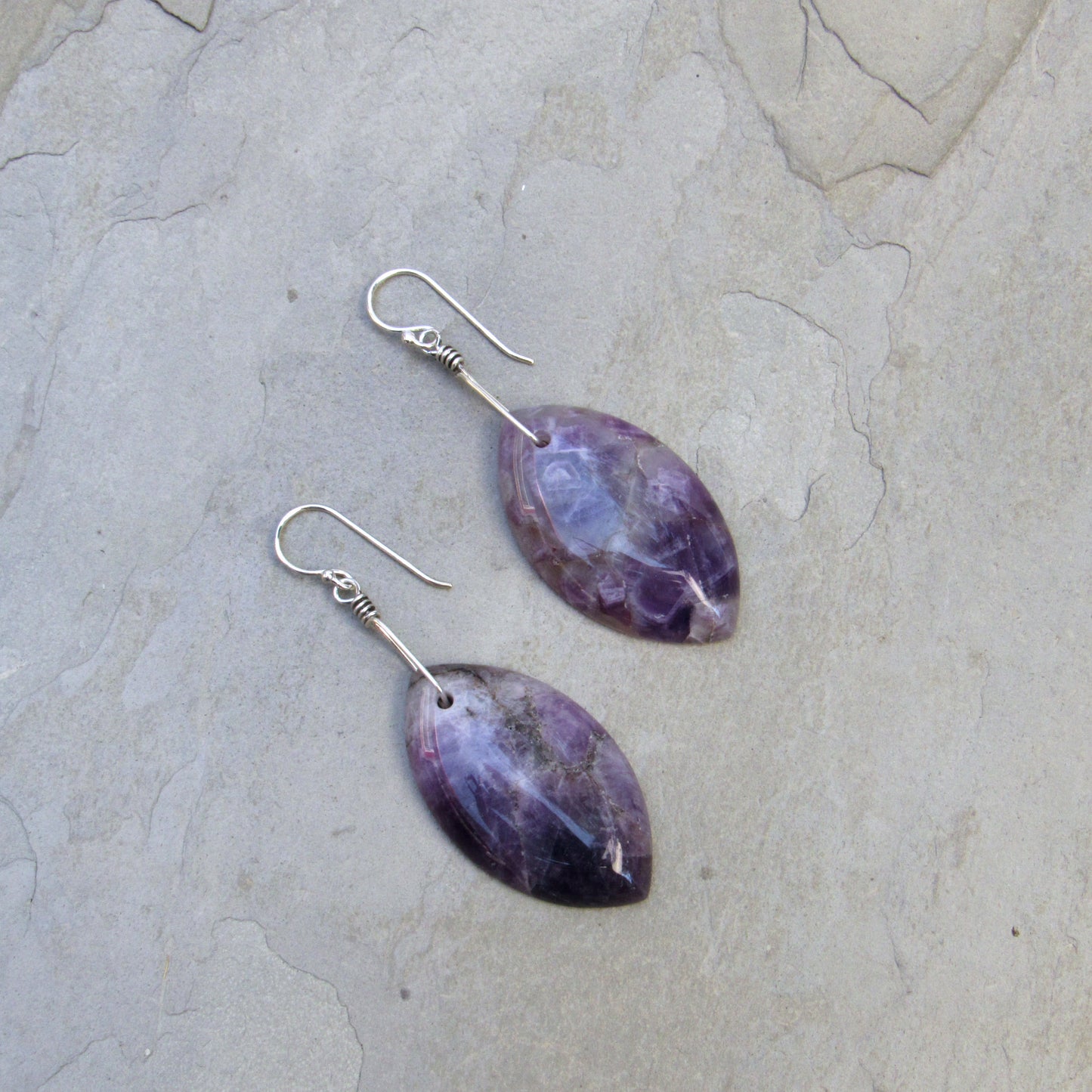 Hand Wrapped Amethyst gemstones with Sterling Silver Drop Earrings