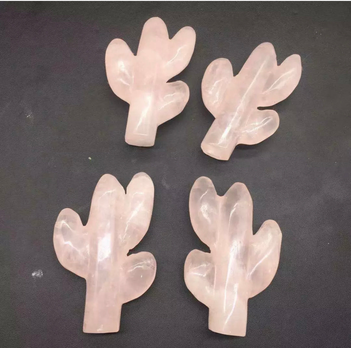 Natural Rose Quartz gemstone Carved Cactus