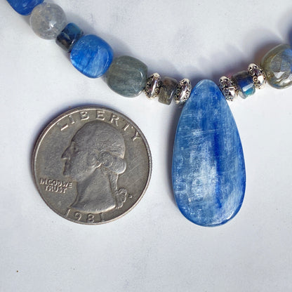 Kyanite, Labradorite gemstones, and Sterling Silver Necklace