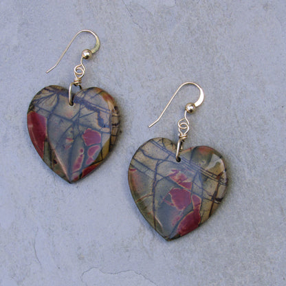 Picasso Jasper gemstone Heart Earrings with 14 Kt GF ear wire