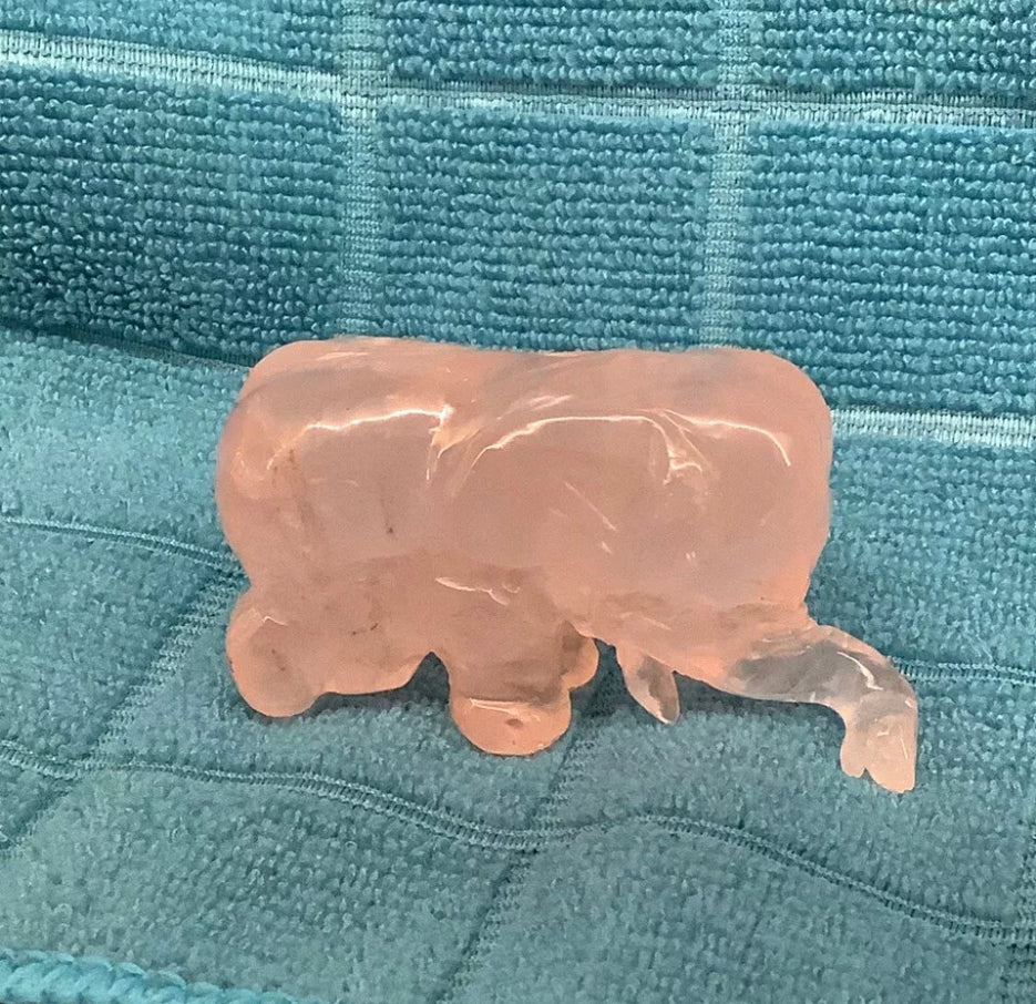 Natural Rose Quartz gemstone carved Elephant crystal figurine