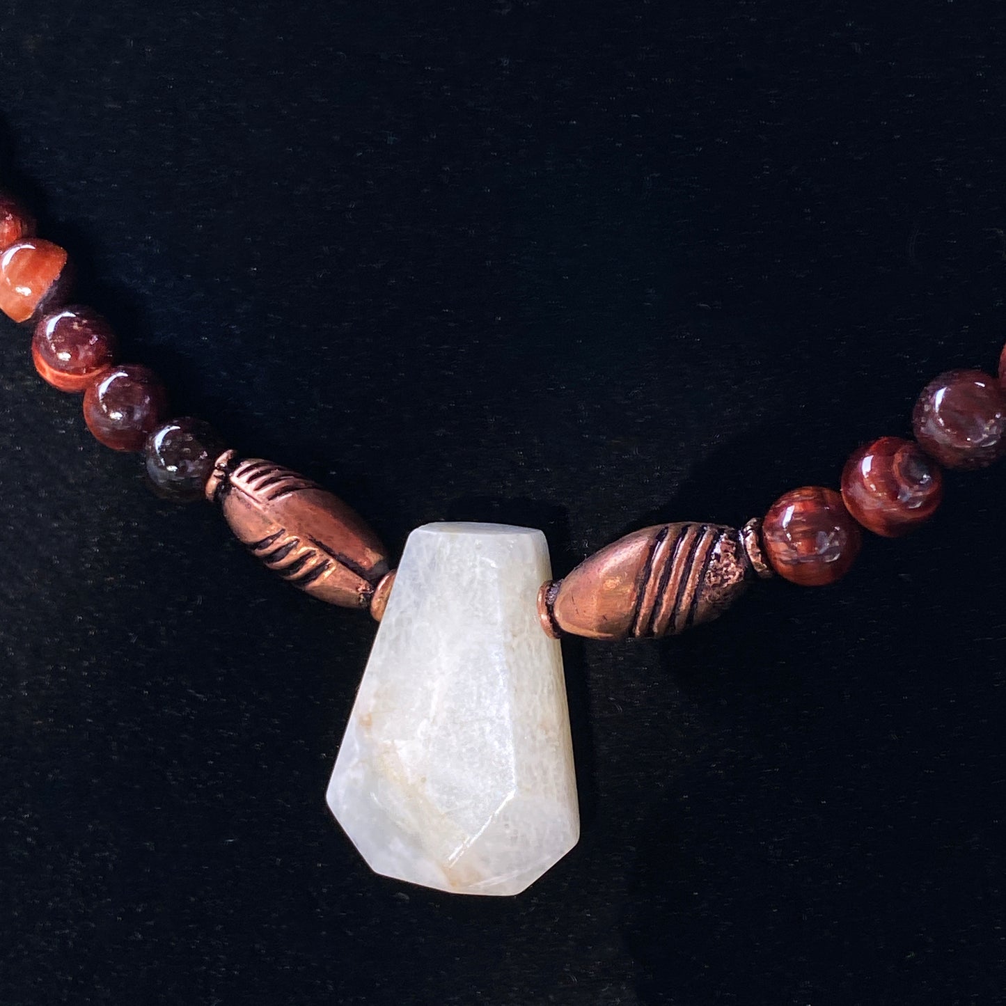 Moonstone and Tiger Eye gemstone beaded necklace