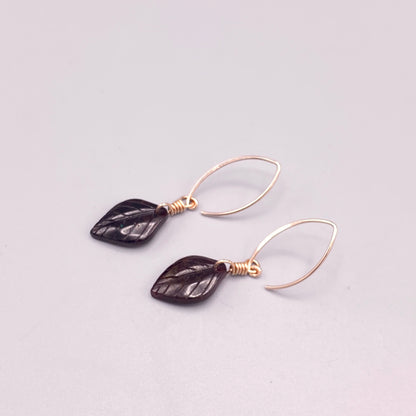 Genuine Garnet Leaf Carved Earrings Hand Wrapped with Silver Vermeil Wire