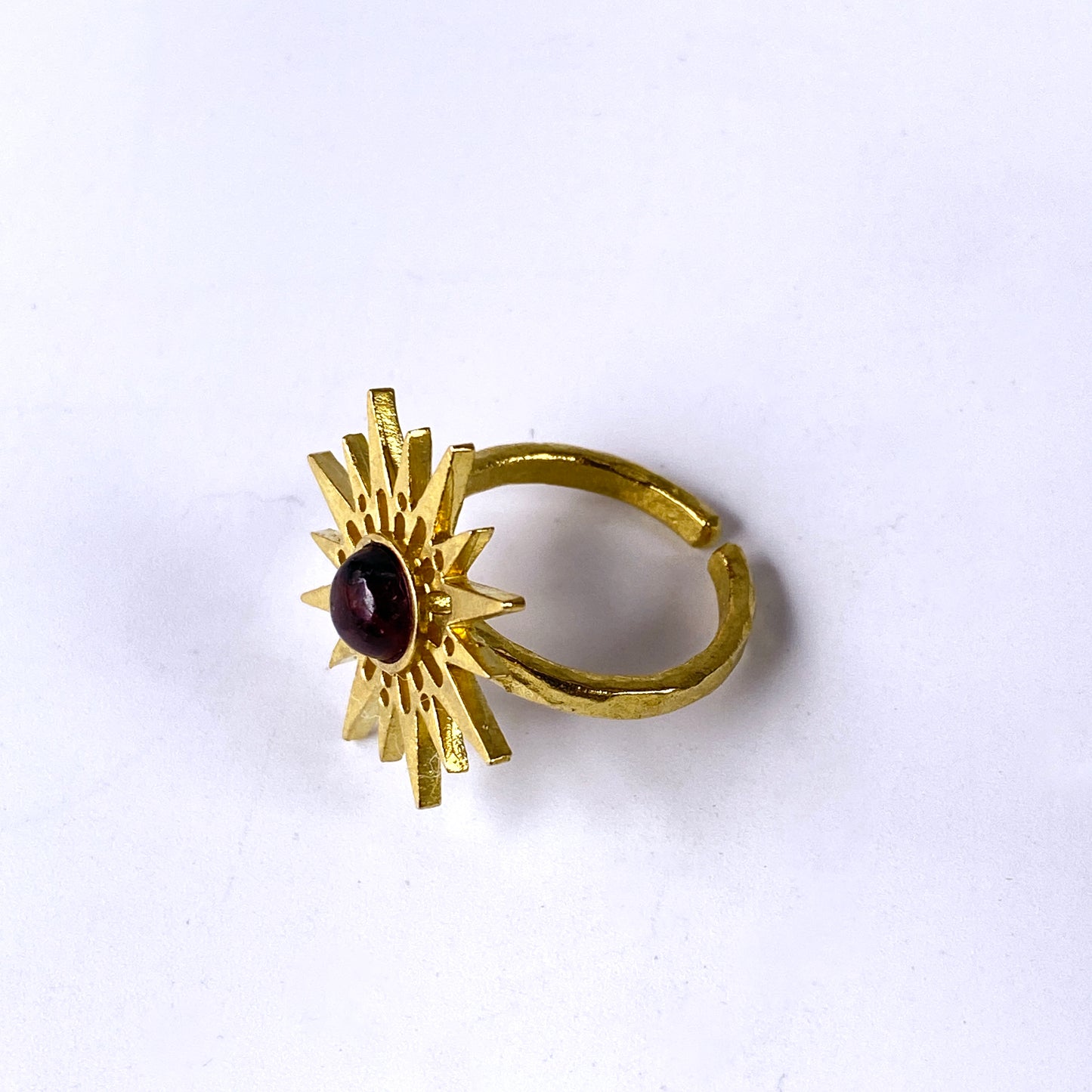 Garnet gemstone Brass Sun Ring