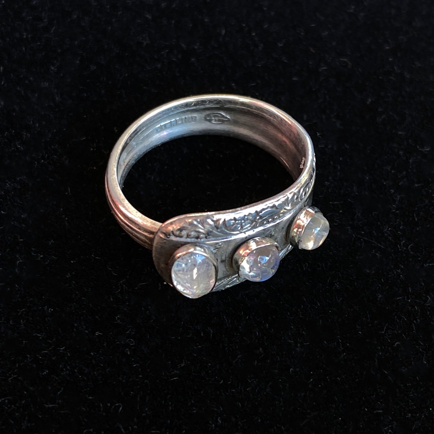 Vintage Sterling Silver Spoon Ring with Moonstone gemstones.