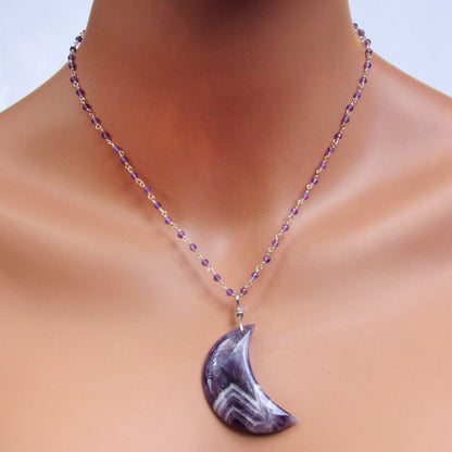 Amethyst Moon on sterling silver wrapped amethyst chain necklace