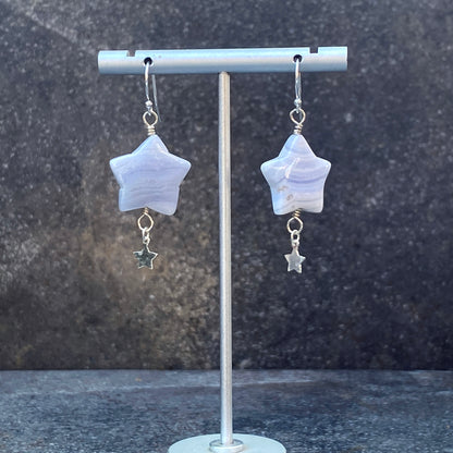 Blue Lace Agate gemstone Star Earrings