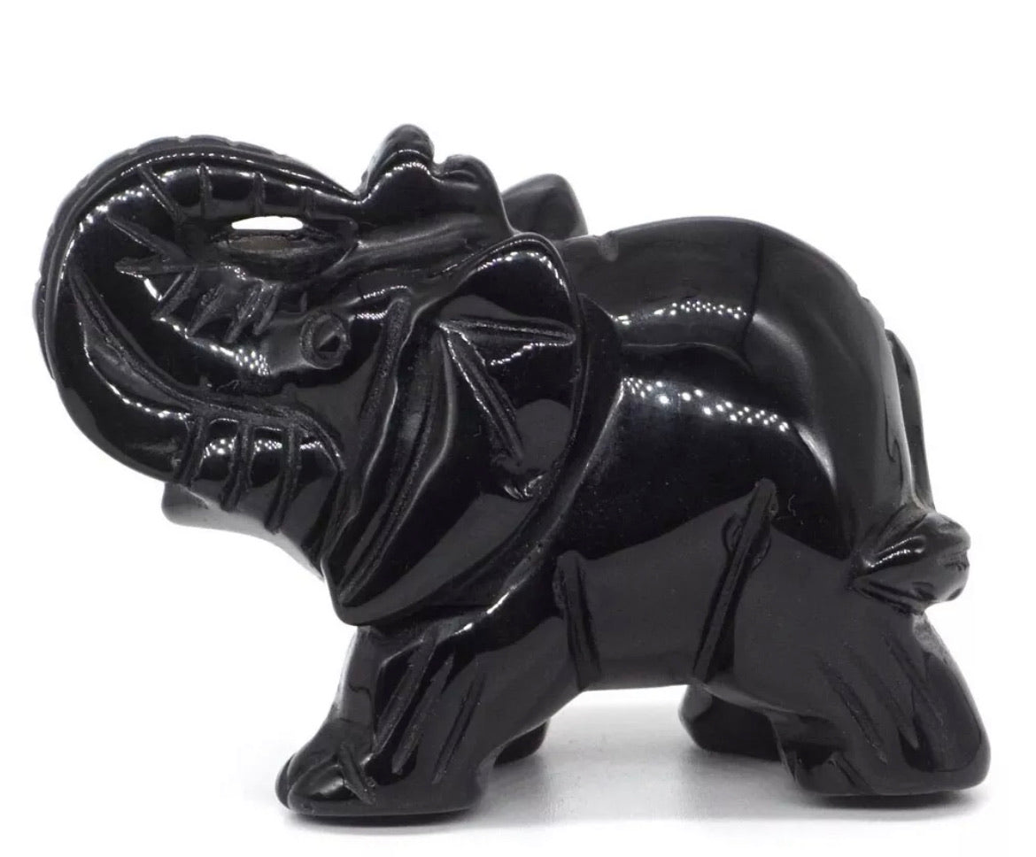 Natural Black Obsidian gemstone carved 3 inch Elephant