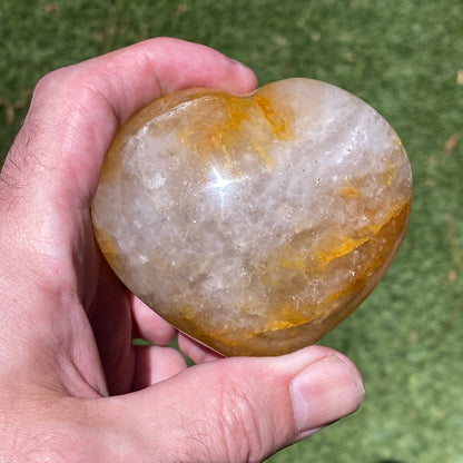 Natural Yellow FIRE QUARTZ Hematoid Polished Heart Stone
