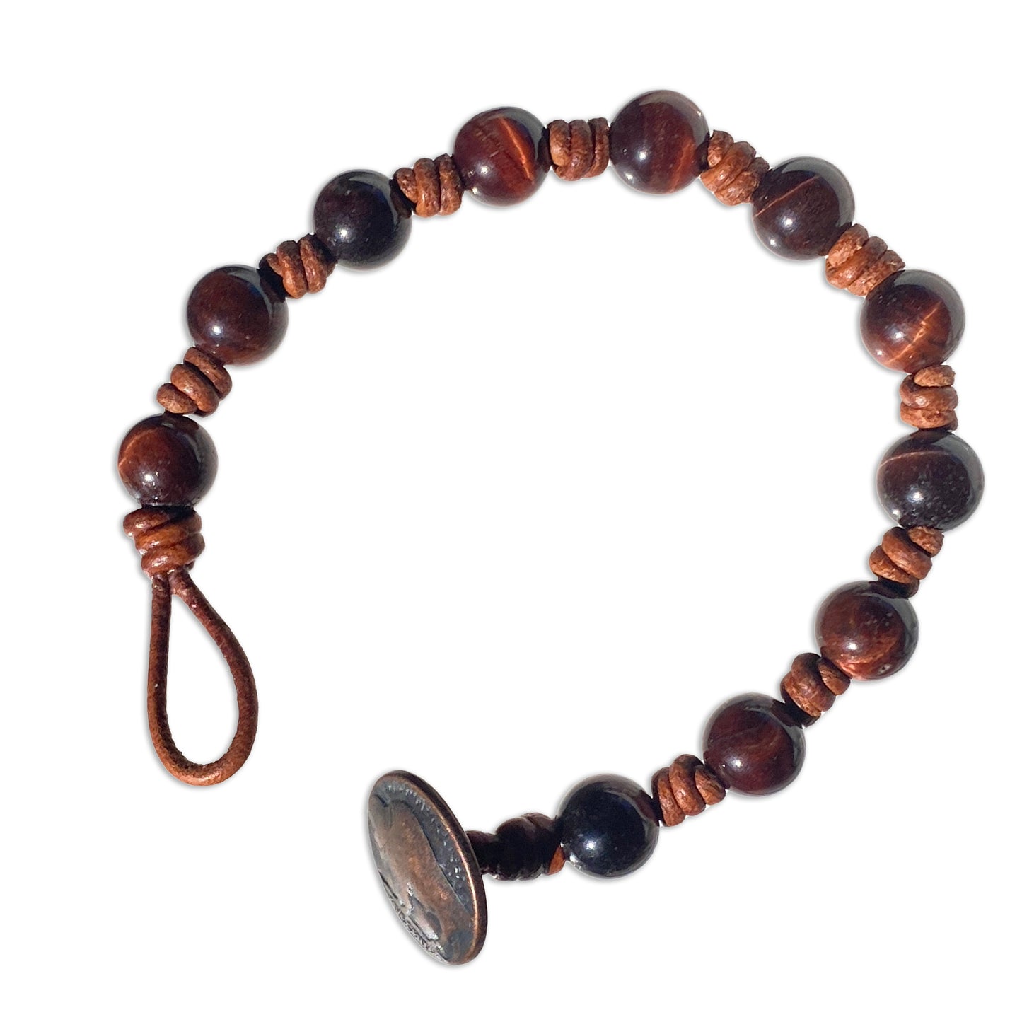 Tiger Eye gemstone on genuine leather bracelet