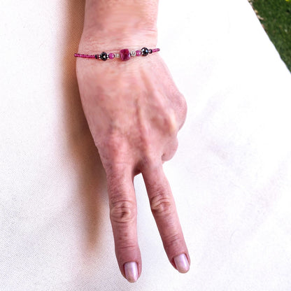 Ruby, Black Spinel, Red Spinel gemstones, and Sterling Silver Bracelet