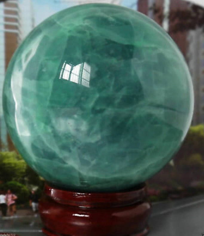 Fluorite Gemstone crystal Glow In The Dark Stone sphere with stand