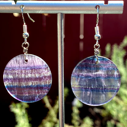 Rainbow Fluorite Gemstone & Sterling Silver Drop Earrings