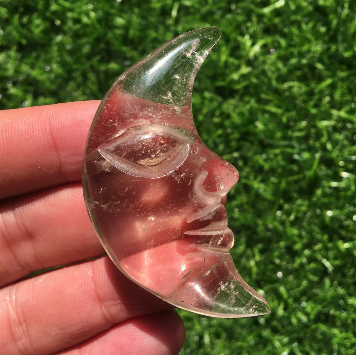 Natural Clear Hand Carved Quartz Crystal Stone Moon Reiki Semiprecious Gemstone Crescent Moon Lunar