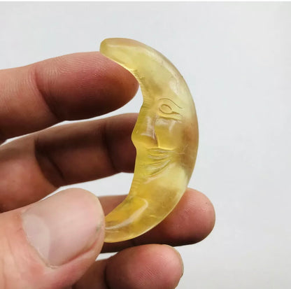 Yellow fluorite semiprecious natural gemstone reiki healing gemstone crescent moon lunar