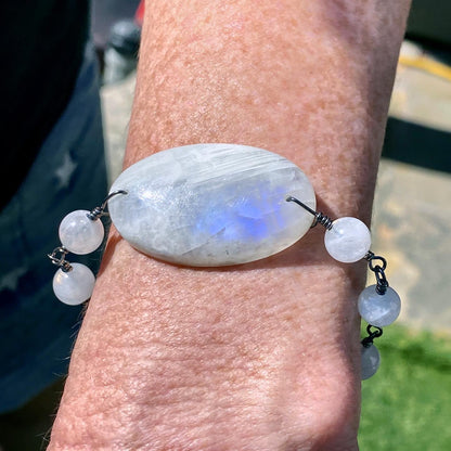 Moonstone gemstones and Oxidized Sterling Silver bracelet