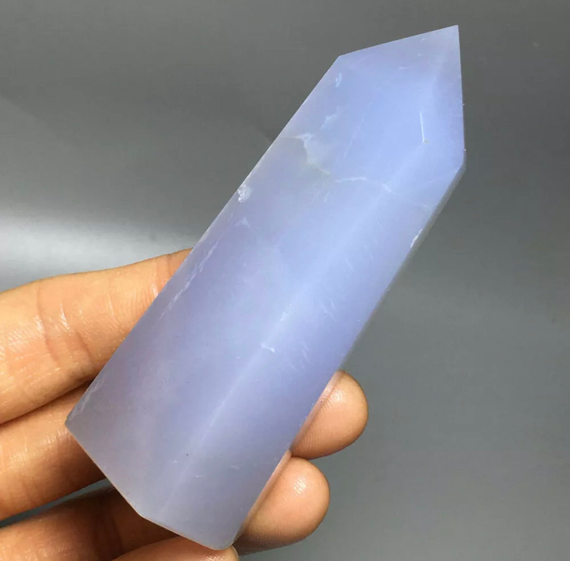 Natural Blue Chalcedony gemstone tower point obelisk