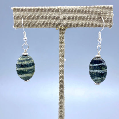 Green Zebra Jasper Gemstone and Sterling Silver Drop Earrings