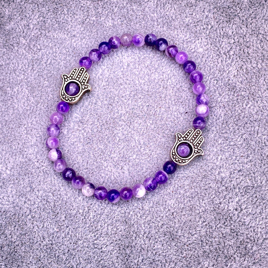 Amethyst and Silver Hamsa Bracelet