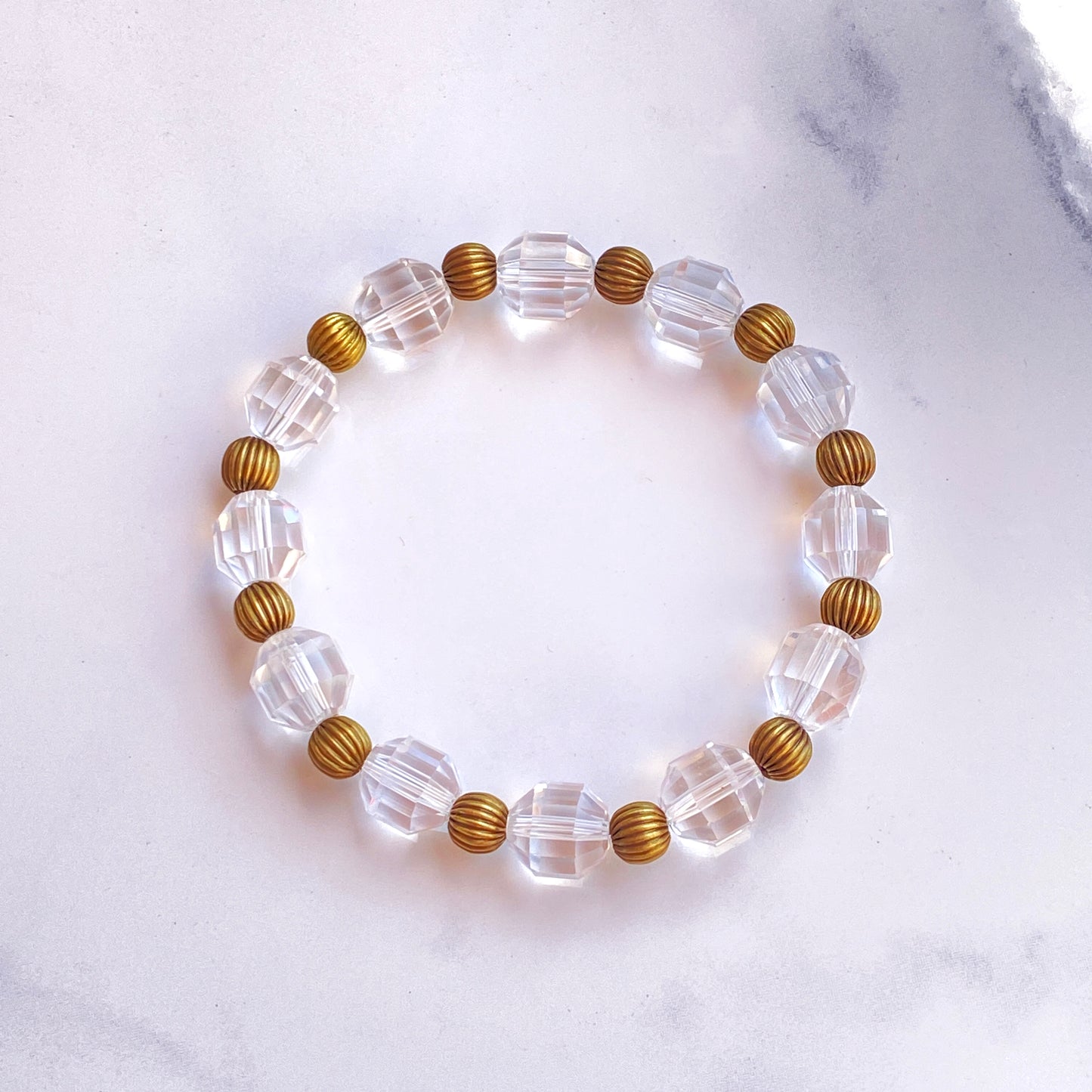 Brass and Quartz gemstone Stretch Bracelet