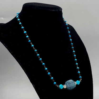 Turquoise gemstones and silver Flower Sterling Silver Necklace